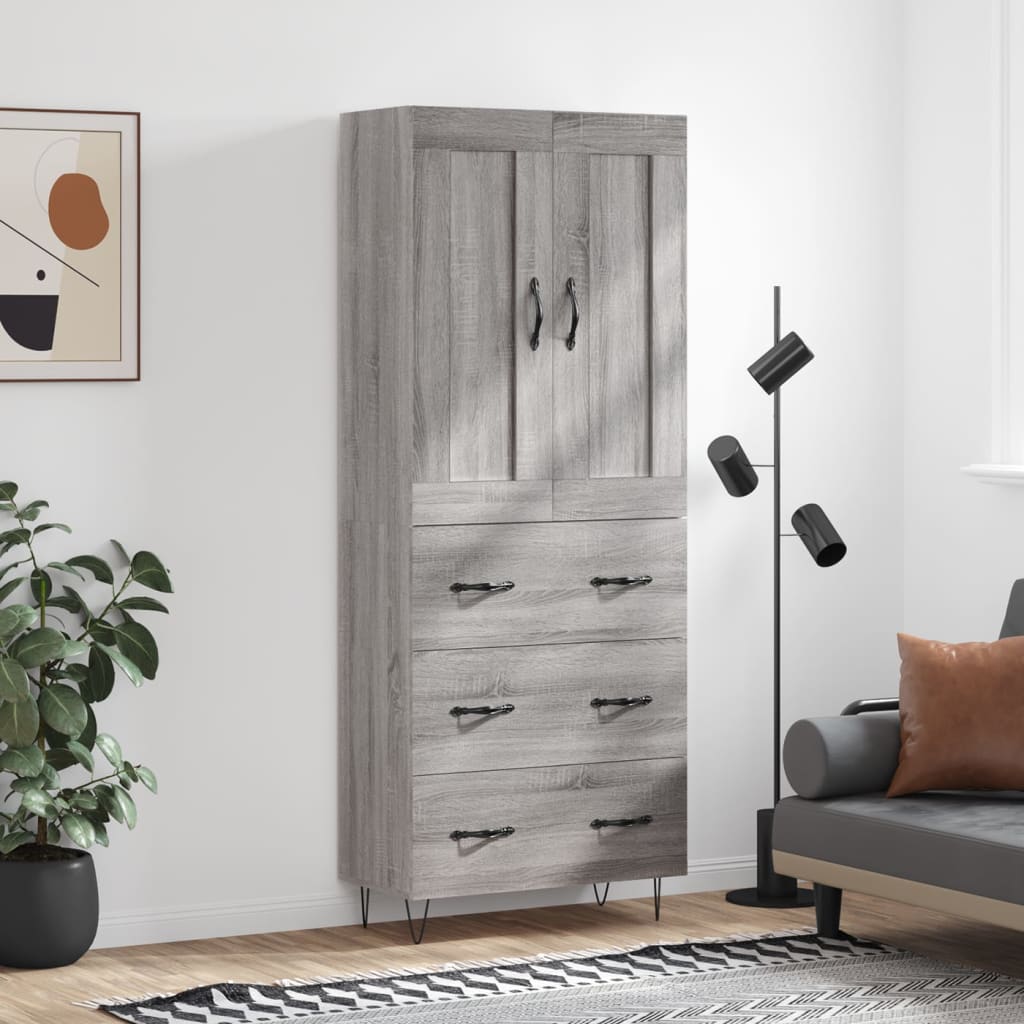 vidaXL Highboard Grey Sonoma 69,5x34x180 cm Engineered Wood