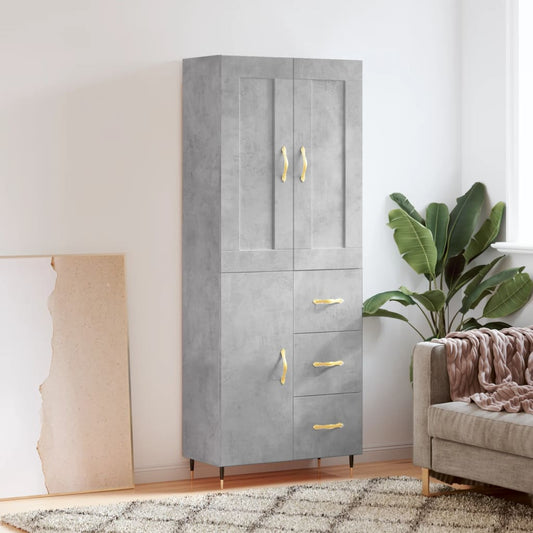 vidaXL Highboard Concrete Grey 69.5x34x180 cm Engineered Wood