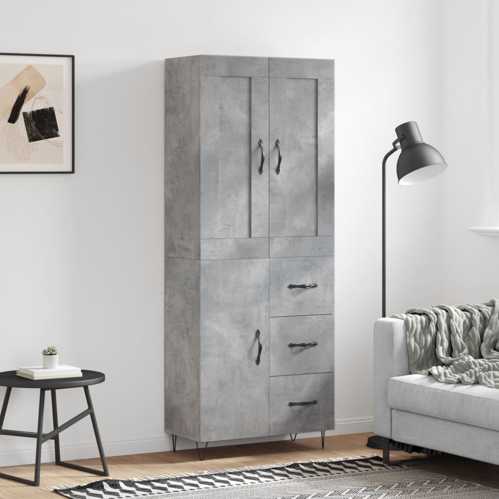 vidaXL Highboard Concrete Grey 69,5x34x180 cm Engineered Wood