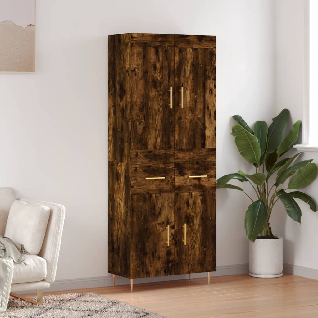 vidaXL Highboard Smoked Oak 69.5x34x180 cm Engineered Wood