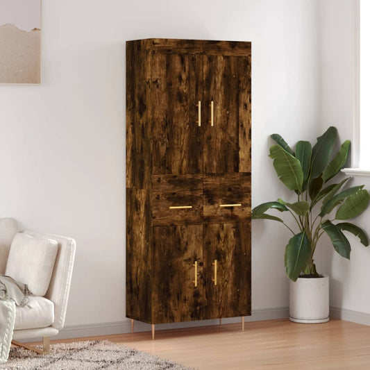 vidaXL Highboard Smoked Oak 69.5x34x180 cm Engineered Wood
