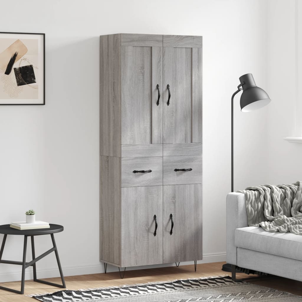 vidaXL Highboard Grey Sonoma 69,5x34x180 cm Engineered Wood