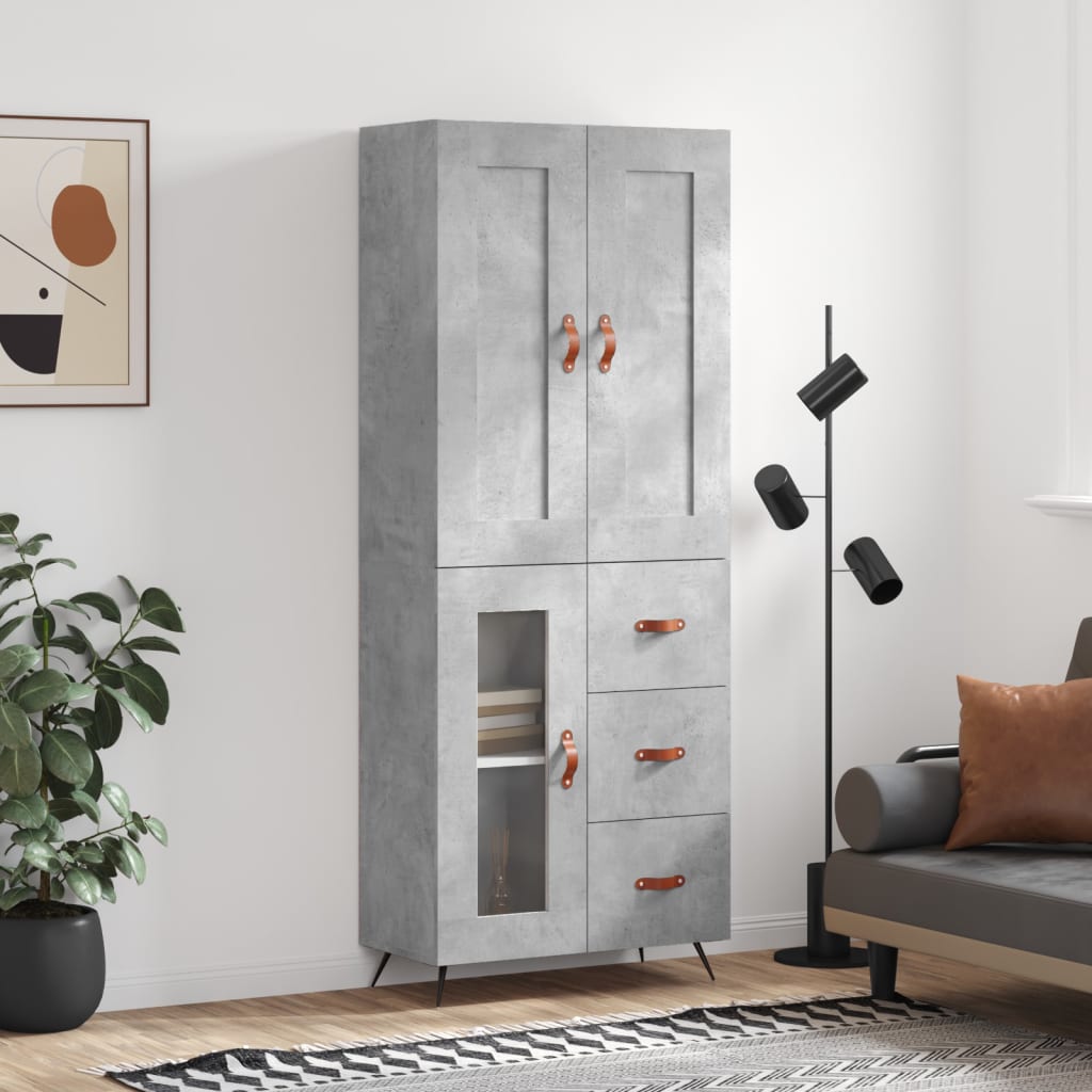 vidaXL Highboard Concrete Grey 69,5x34x180 cm Engineered Wood