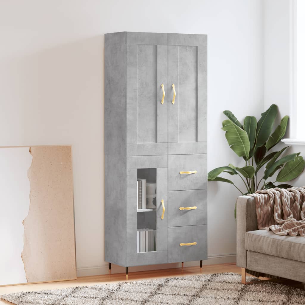 vidaXL Highboard Concrete Grey 69,5x34x180 cm Engineered Wood