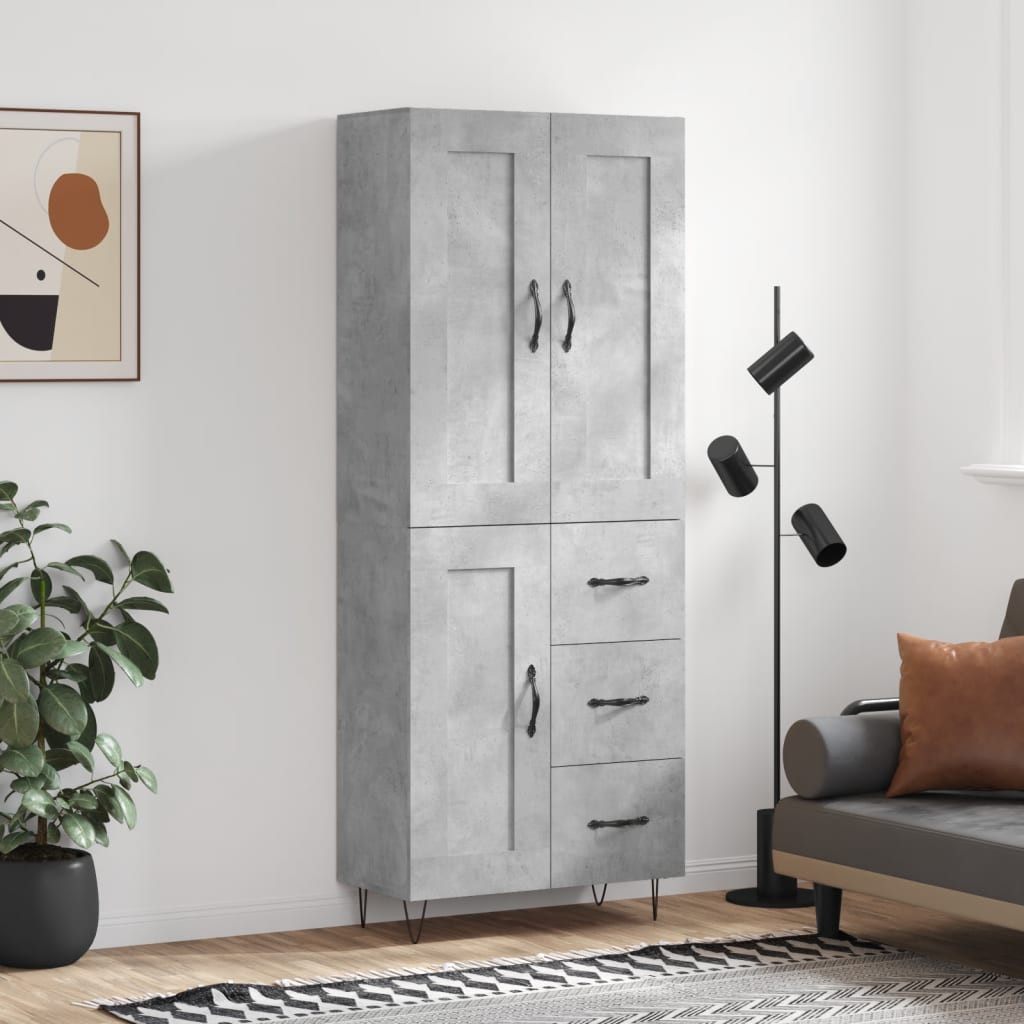vidaXL Highboard Concrete Grey 69,5x34x180 cm Engineered Wood