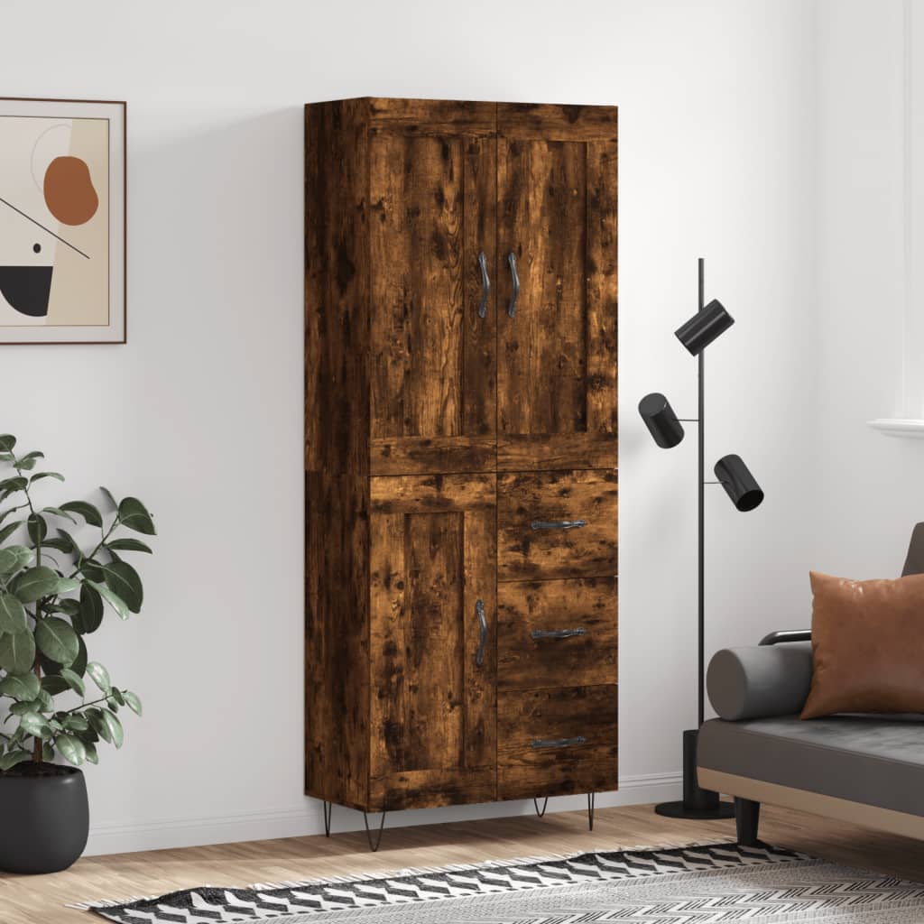 vidaXL Highboard Smoked Oak 69,5x34x180 cm Engineered Wood