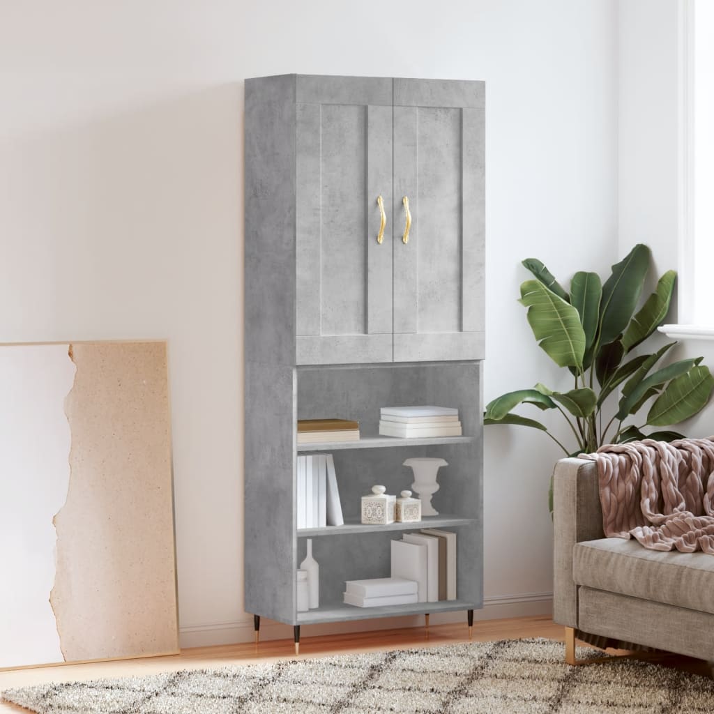 vidaXL Highboard Concrete Grey 69.5x34x180 cm Engineered Wood