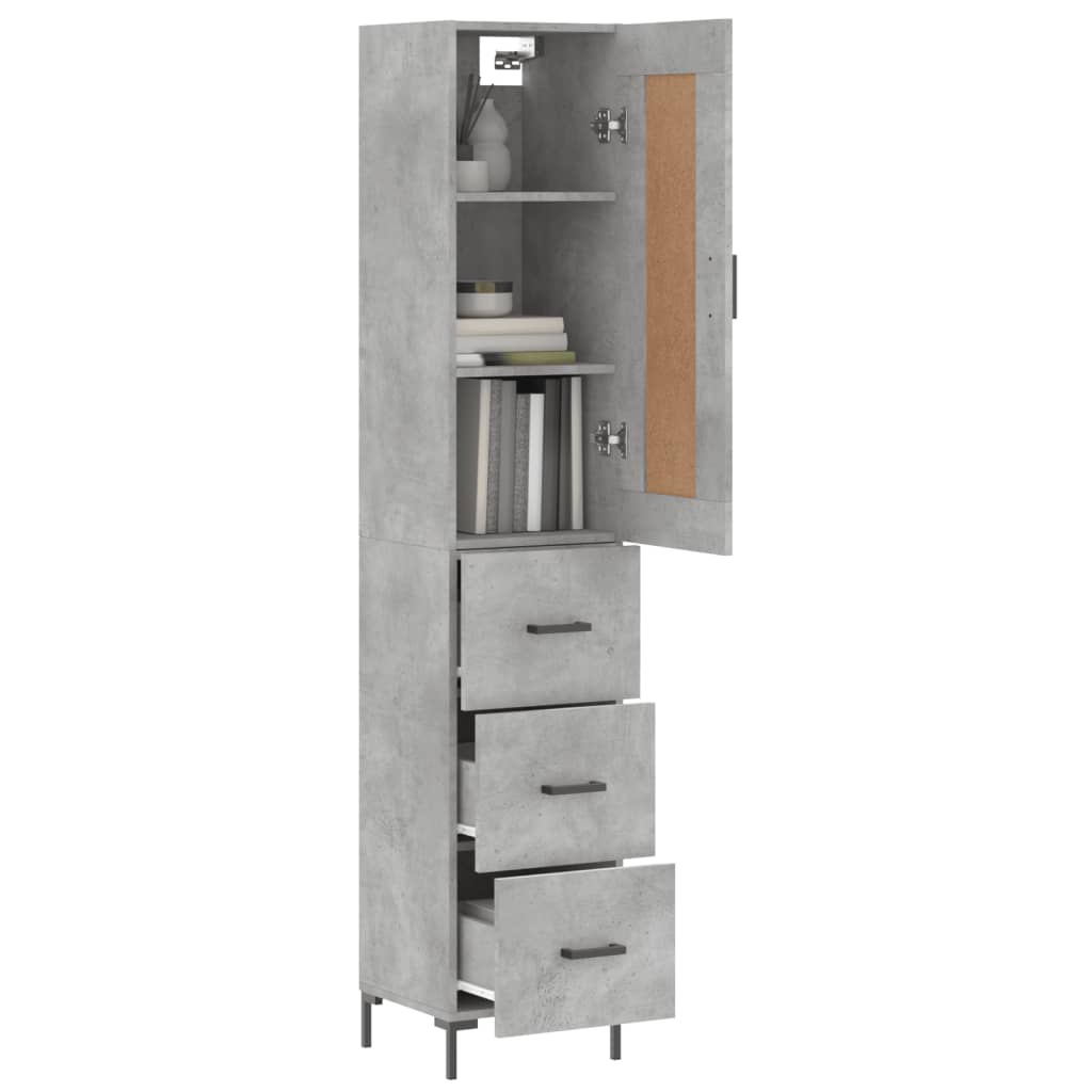 vidaXL Highboard Concrete Grey 34,5x34x180 cm Engineered Wood