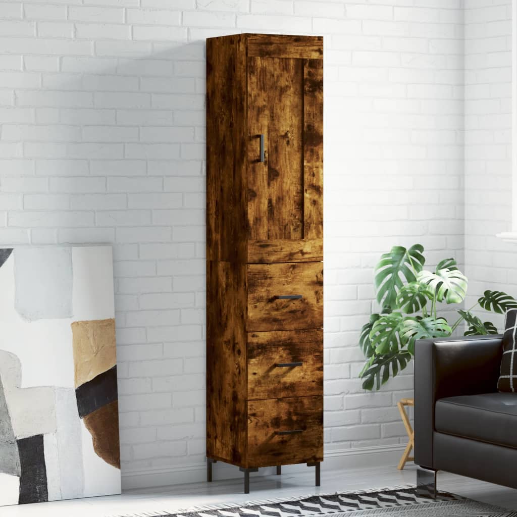 vidaXL Highboard Smoked Oak 34,5x34x180 cm Engineered Wood