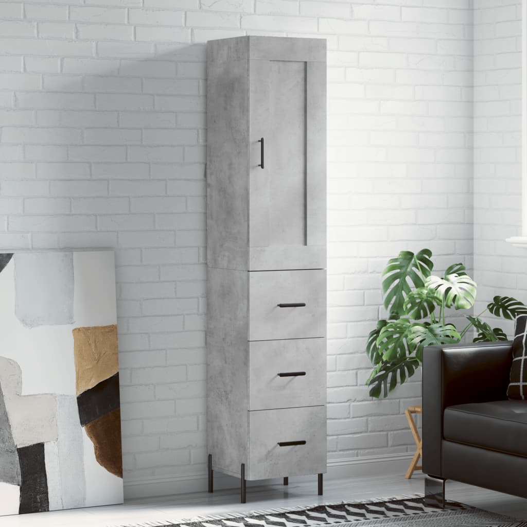 vidaXL Highboard Concrete Grey 34,5x34x180 cm Engineered Wood