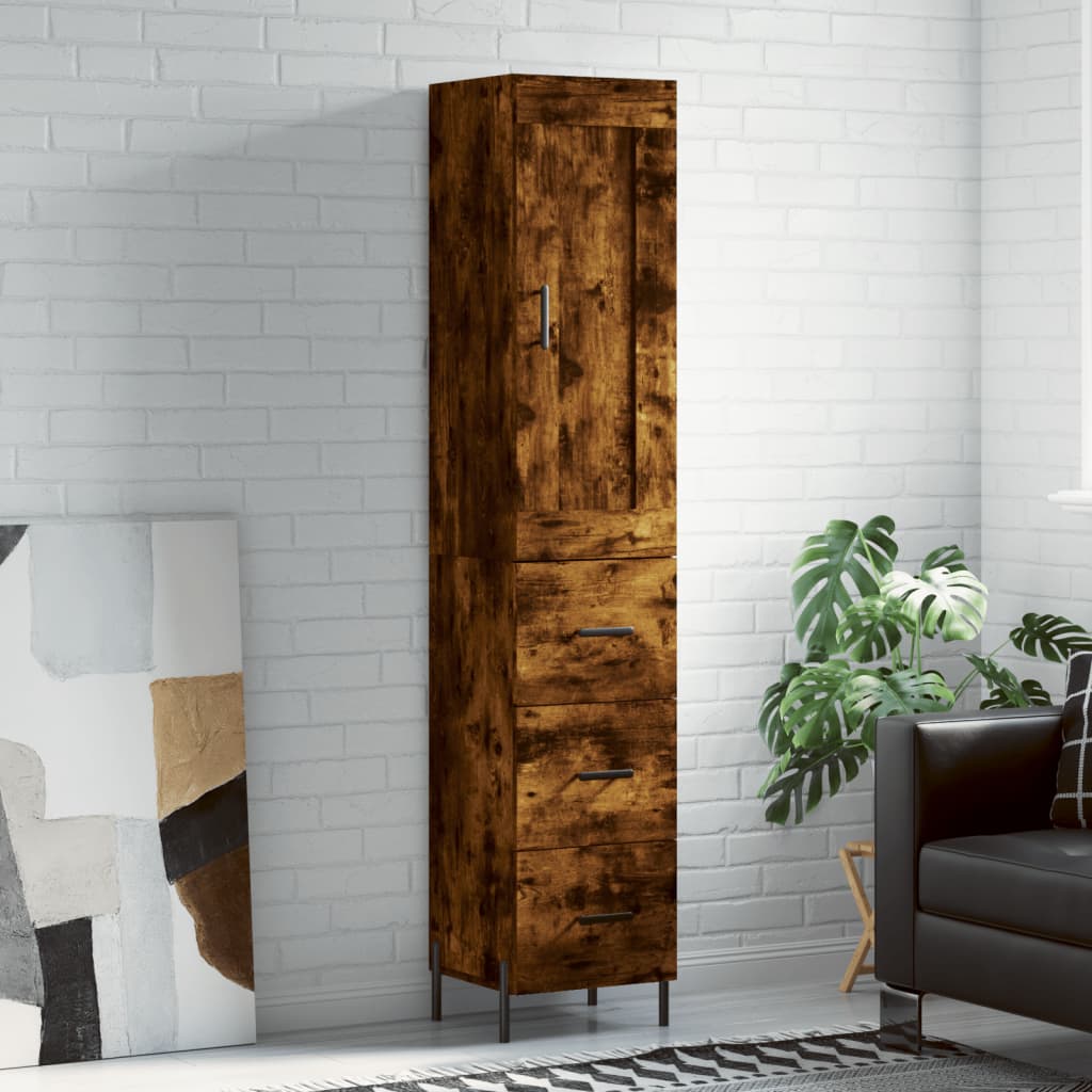 vidaXL Highboard Smoked Oak 34.5x34x180 cm Engineered Wood