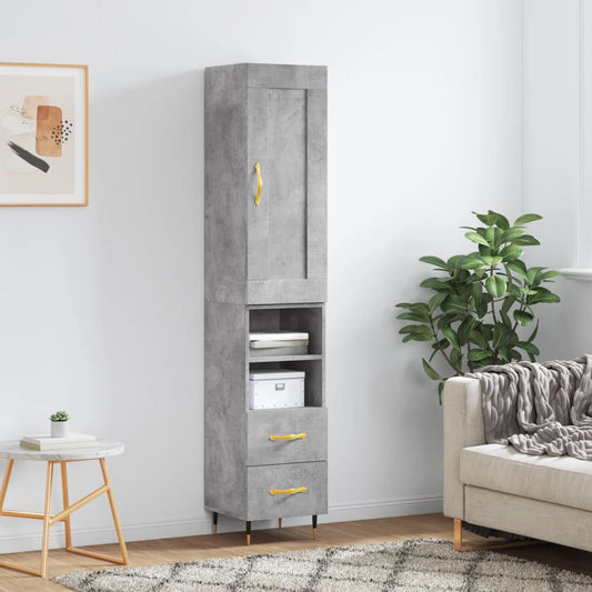 vidaXL Highboard Concrete Grey 34.5x34x180 cm Engineered Wood