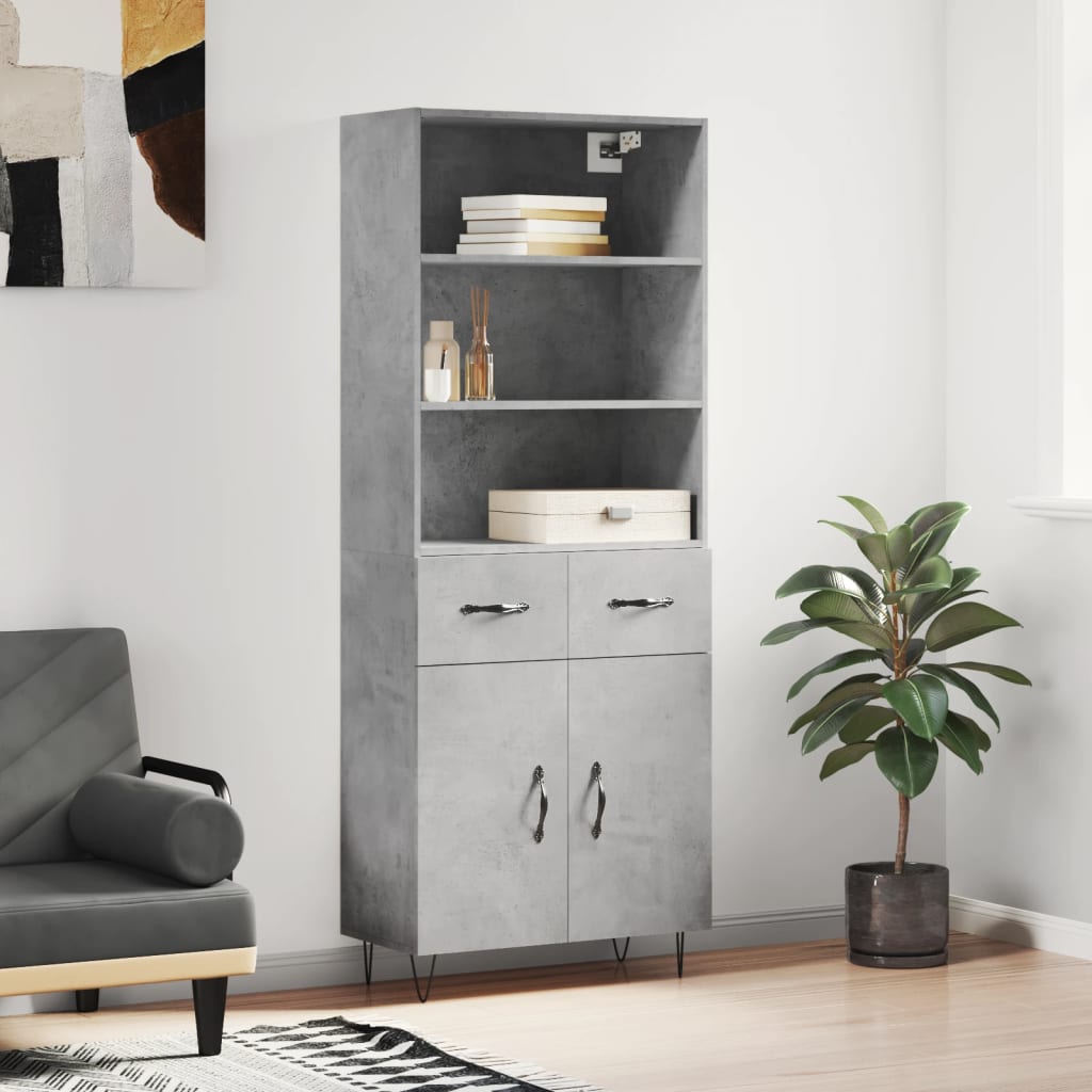 vidaXL Highboard Concrete Grey 69,5x34x180 cm Engineered Wood