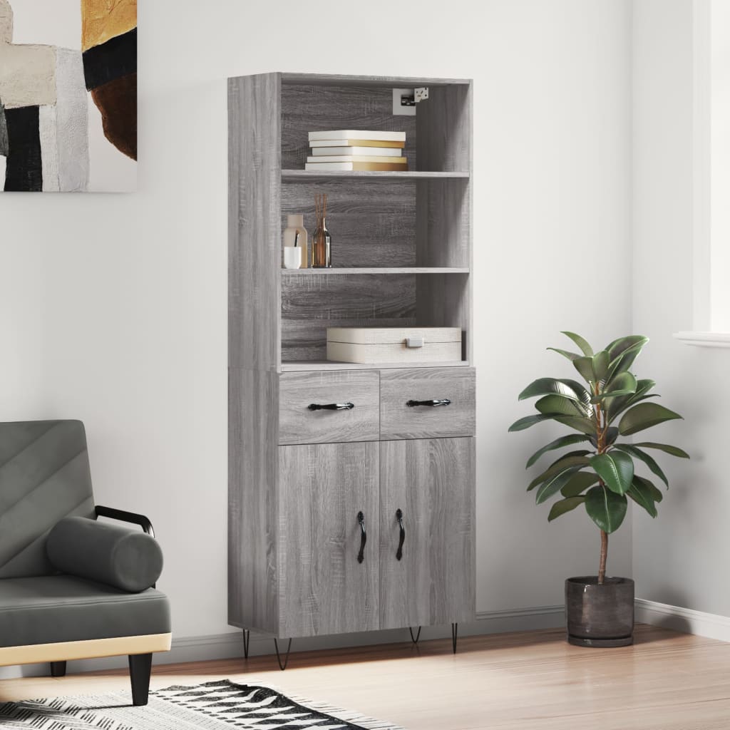 vidaXL Highboard Grey Sonoma 69,5x34x180 cm Engineered Wood