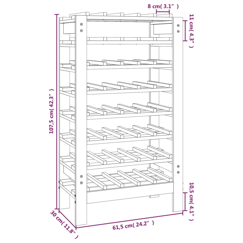vidaXL Wine Rack 61,5x30x107,5 cm Solid Wood Pine