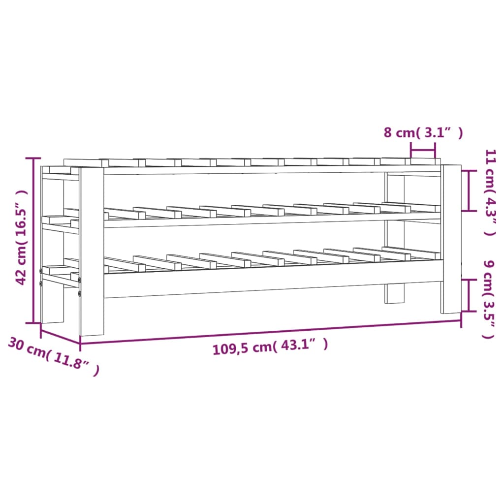 vidaXL Wine Rack 109.5x30x42 cm Solid Wood Pine