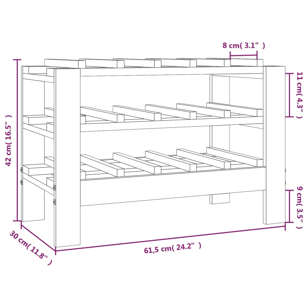 vidaXL Wine Rack 61,5x30x42 cm Solid Wood Pine