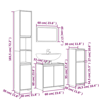vidaXL 4 Piece Bathroom Furniture Set Smoked Oak Engineered Wood