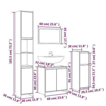 vidaXL 4 Piece Bathroom Furniture Set Smoked Oak Engineered Wood
