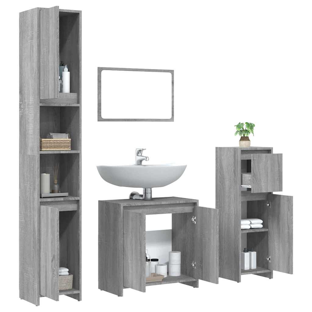 vidaXL 4 Piece Bathroom Furniture Set Grey Sonoma Engineered Wood