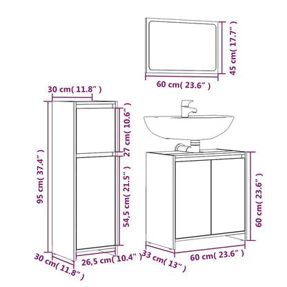vidaXL 3 Piece Bathroom Furniture Set Smoked Oak Engineered Wood