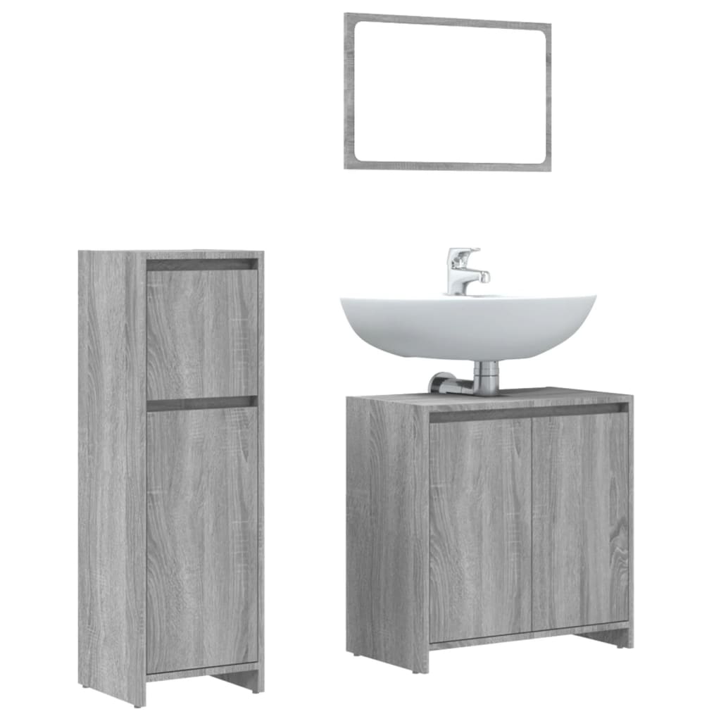 vidaXL 3 Piece Bathroom Furniture Set Grey Sonoma Engineered Wood