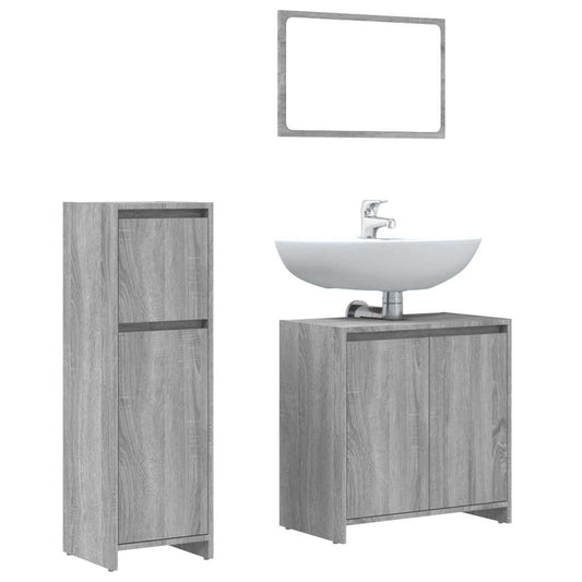 vidaXL 3 Piece Bathroom Furniture Set Grey Sonoma Engineered Wood