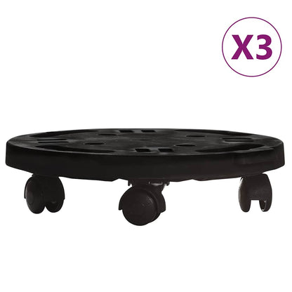 vidaXL Plant Trolleys with Wheels 3 pcs Diameter 30 cm Black 170 kg
