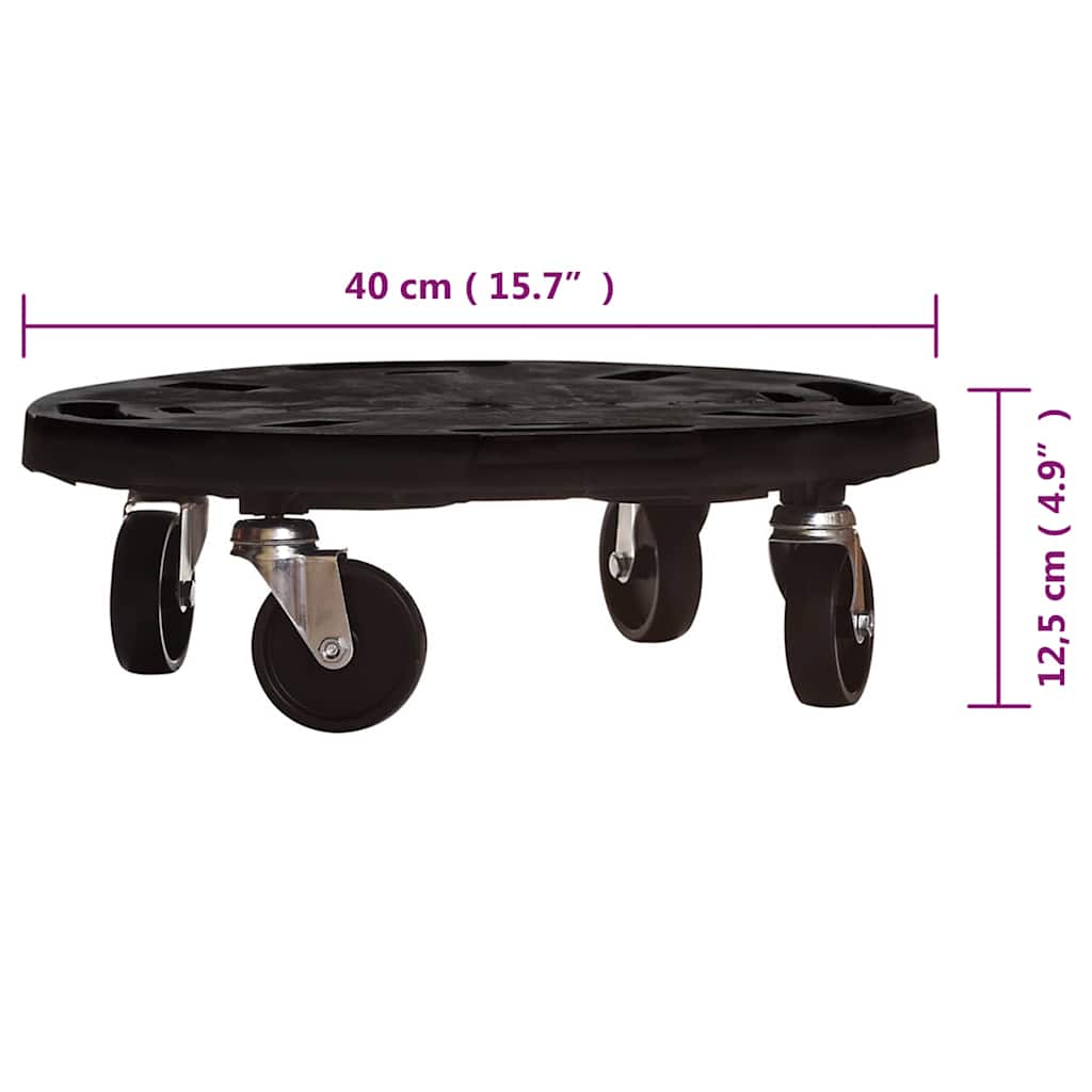 vidaXL Plant Trolleys with Wheels 3 pcs Diameter 40 cm Black 275 kg