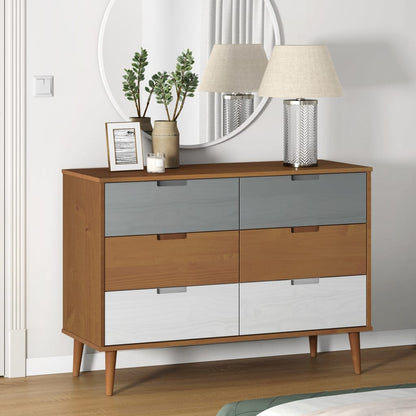 vidaXL Drawer Cabinet MOLDE Brown 113x40x80 cm Solid Wood Pine