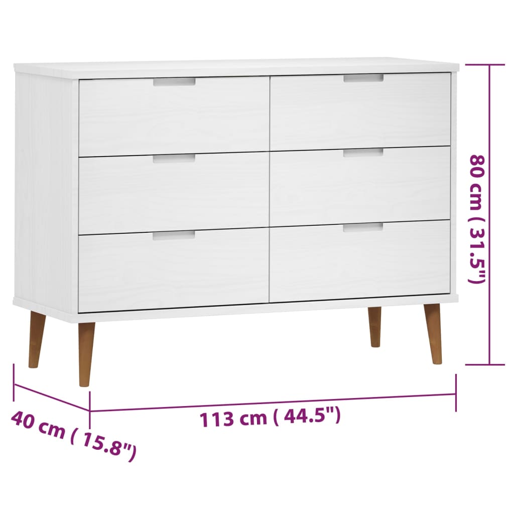 vidaXL Drawer Cabinet MOLDE White 113x40x80 cm Solid Wood Pine
