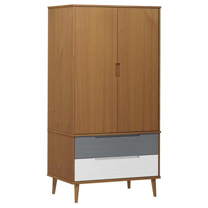vidaXL Wardrobe "MOLDE" Brown 90x55x175 cm Solid Wood Pine