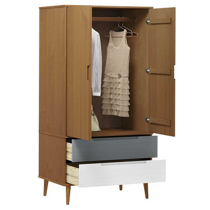vidaXL Wardrobe "MOLDE" Brown 90x55x175 cm Solid Wood Pine