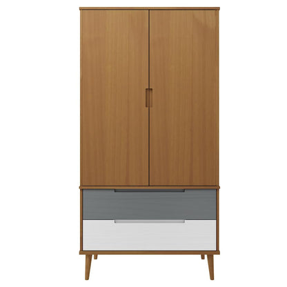 vidaXL Wardrobe "MOLDE" Brown 90x55x175 cm Solid Wood Pine