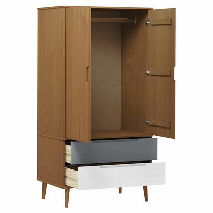 vidaXL Wardrobe "MOLDE" Brown 90x55x175 cm Solid Wood Pine
