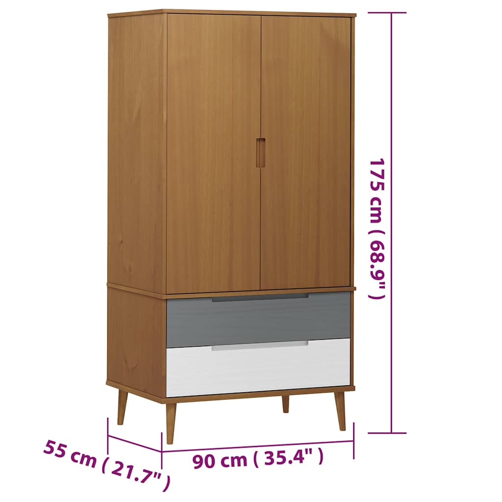vidaXL Wardrobe "MOLDE" Brown 90x55x175 cm Solid Wood Pine
