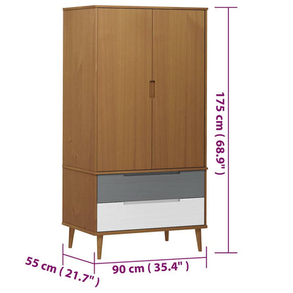 vidaXL Wardrobe "MOLDE" Brown 90x55x175 cm Solid Wood Pine