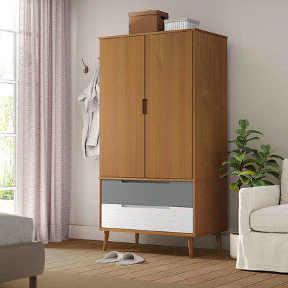 vidaXL Wardrobe "MOLDE" Brown 90x55x175 cm Solid Wood Pine