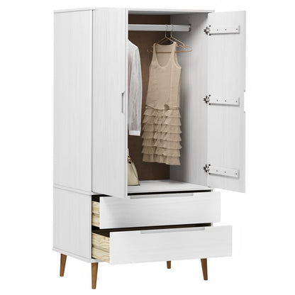 vidaXL Wardrobe "MOLDE" White 90x55x175 cm Solid Wood Pine
