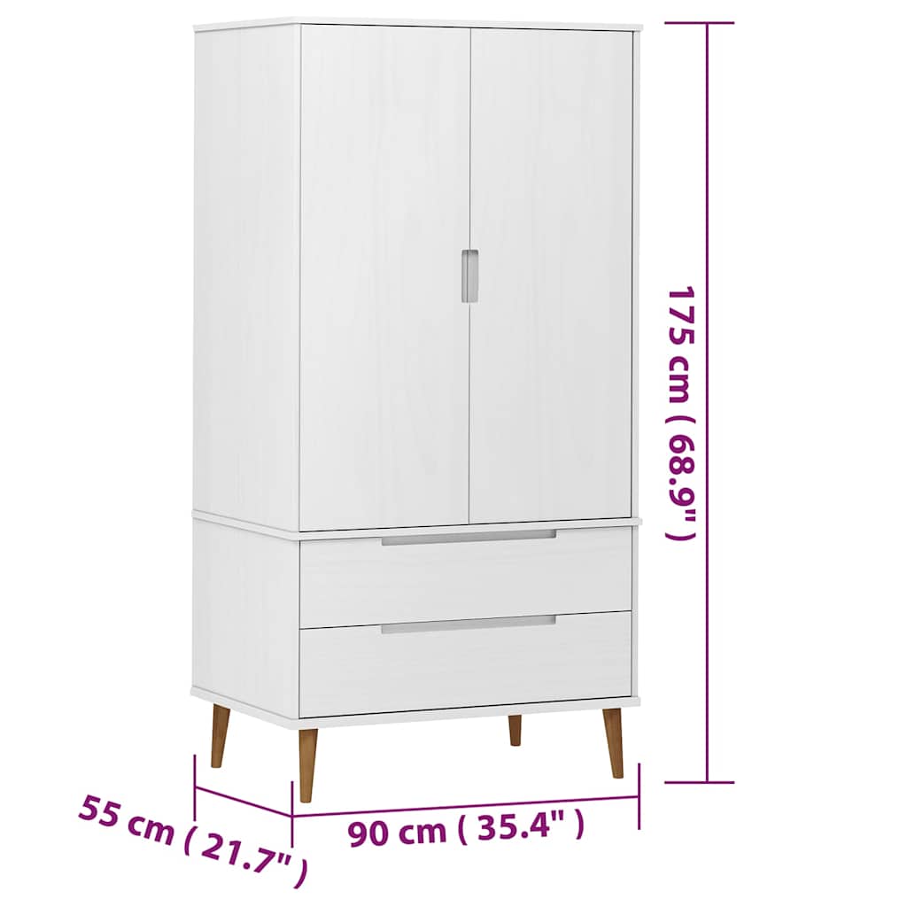 vidaXL Wardrobe "MOLDE" White 90x55x175 cm Solid Wood Pine