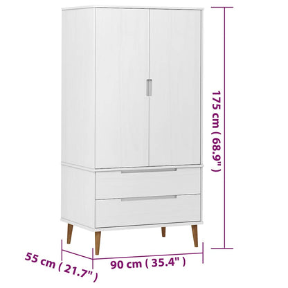 vidaXL Wardrobe "MOLDE" White 90x55x175 cm Solid Wood Pine
