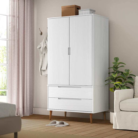 vidaXL Wardrobe "MOLDE" White 90x55x175 cm Solid Wood Pine