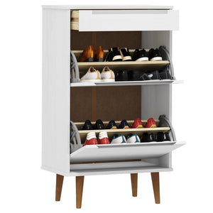 vidaXL Shoe Cabinet MOLDE White 59,5x35x103 cm Solid Wood Pine
