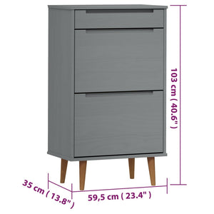 vidaXL Shoe Cabinet MOLDE Grey 59,5x35x103 cm Solid Wood Pine