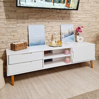 vidaXL TV Cabinet "MOLDE" White 158x40x49 cm Solid Wood Pine