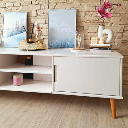 vidaXL TV Cabinet "MOLDE" White 158x40x49 cm Solid Wood Pine