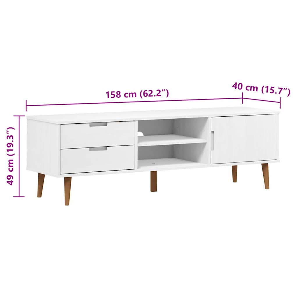 vidaXL TV Cabinet MOLDE White 158x40x49 cm Solid Wood Pine