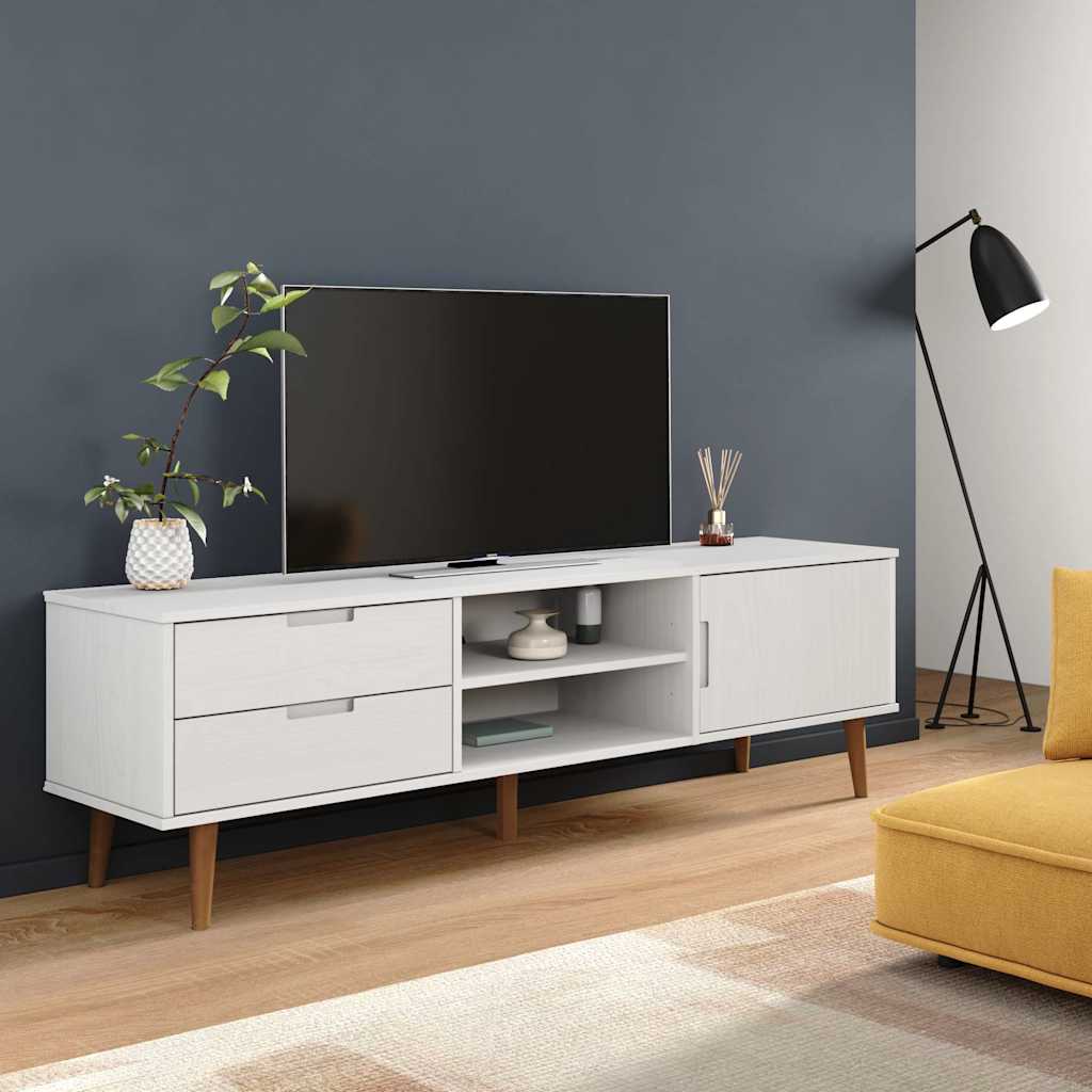 vidaXL TV Cabinet "MOLDE" White 158x40x49 cm Solid Wood Pine