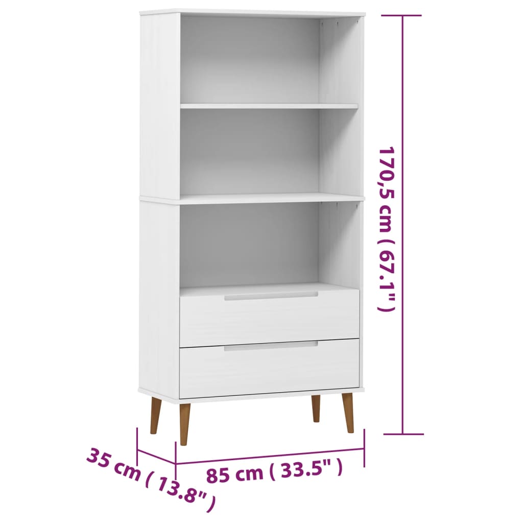 vidaXL Bookcase MOLDE White 85x35x170,5 cm Solid Wood Pine