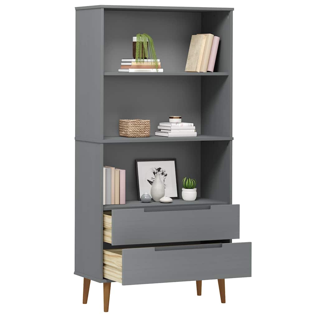 vidaXL Bookcase "MOLDE" Grey 85x35x170,5 cm Solid Wood Pine